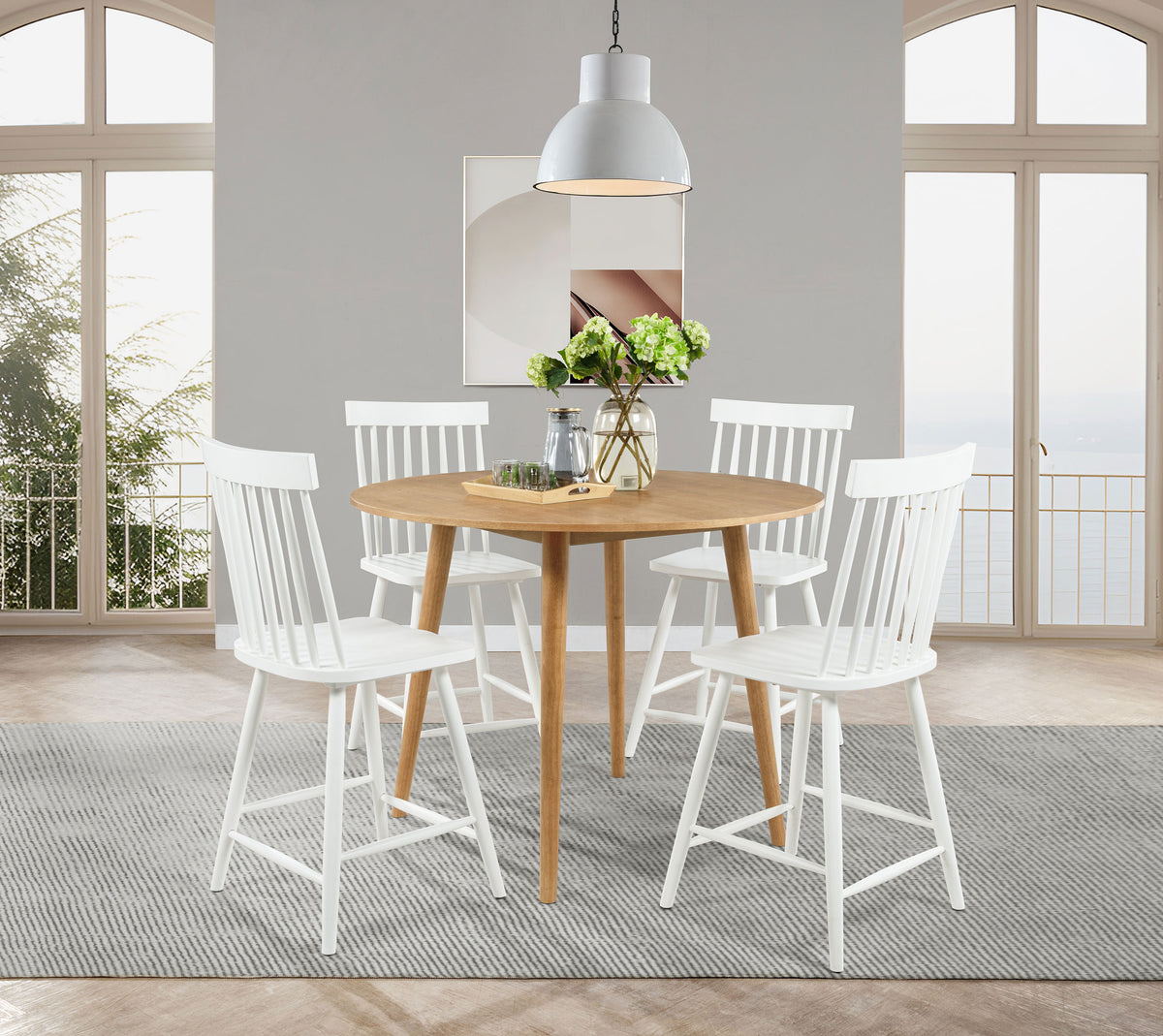 Andrews 48" Round Counter Height Dining Table & Windsor Chairs - Light Ash with Ash, White or Black Chairs – view 15