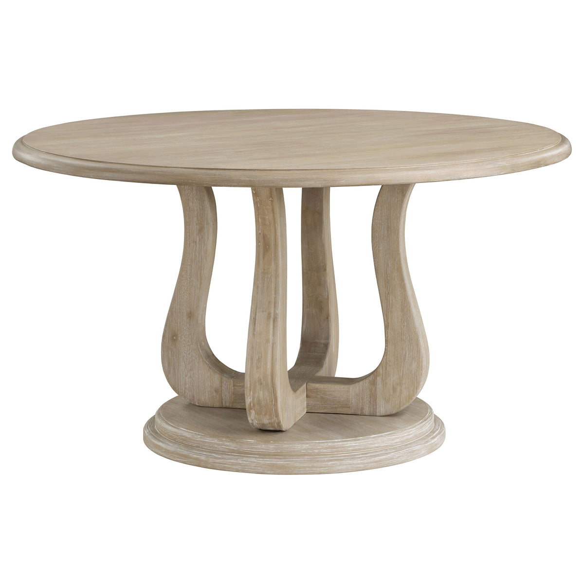 Trofello 60" Round Pedestal Dining Table & Set - Modern Farmhouse White Washed with Beige Chairs – view 11