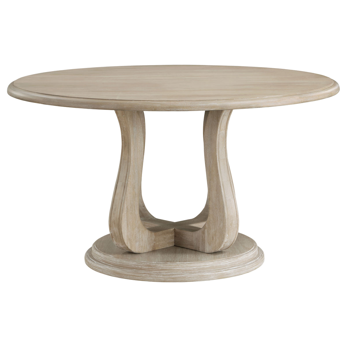 Trofello 60" Round Pedestal Dining Table & Set - Modern Farmhouse White Washed with Beige Chairs – view 5