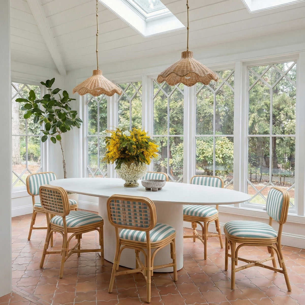 Dorine Striped Performance Linen & Rattan Dining Chair - View 2