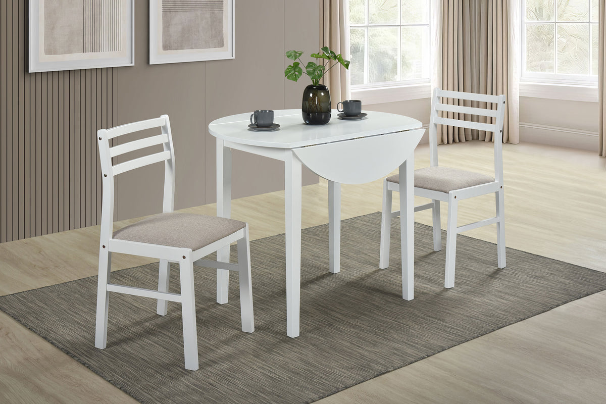 Bucknell 3-Piece Round Drop Leaf Dining Set - Ladder-Back Chairs in White, Natural or Cappuccino – view 7