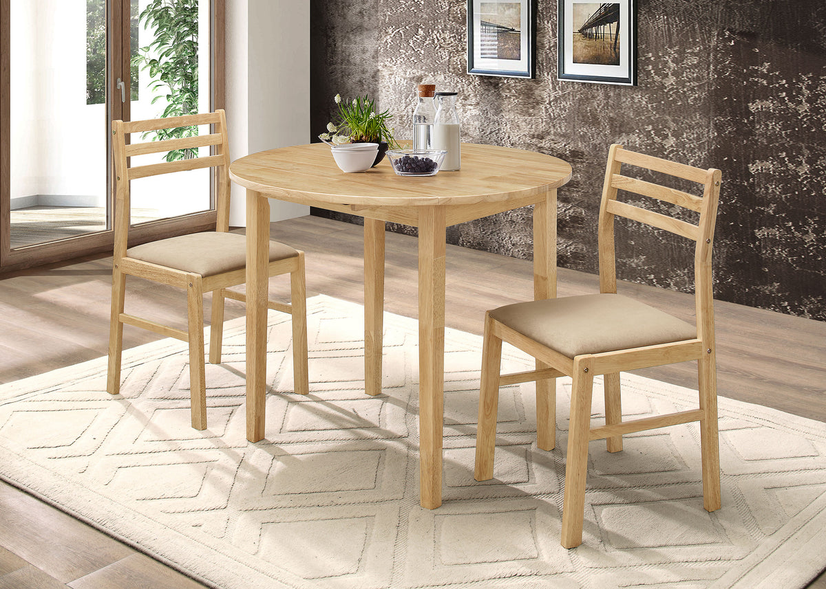 Bucknell 3-Piece Round Drop Leaf Dining Set - Ladder-Back Chairs in White, Natural or Cappuccino – view 2