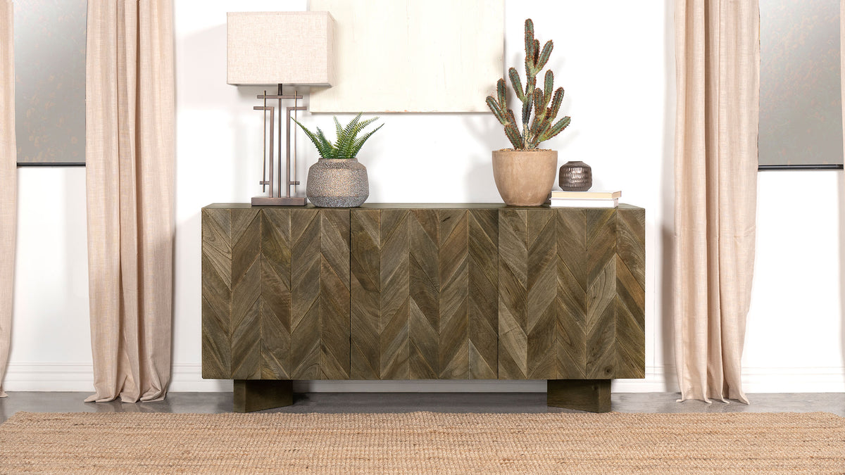 Tyler 80" Solid Mango Wood Dining Table & Chevron Sideboard - V-Shaped Base in Mango Brown – view 11