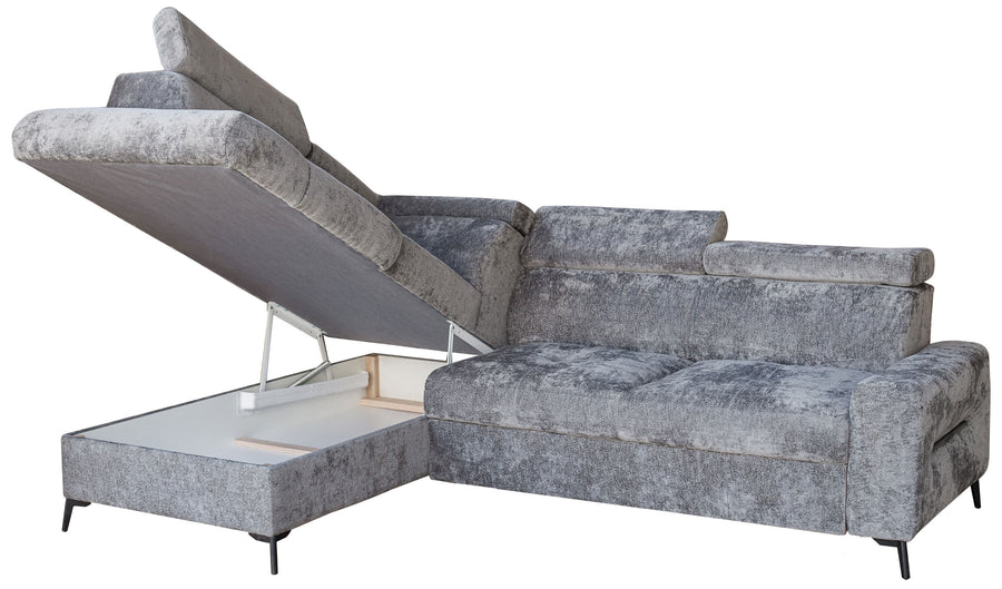 Daytona Sleeper Sectional with Storage - Dolphin Bed Mechanism, Adjustable Headrests & Metal Loft Legs