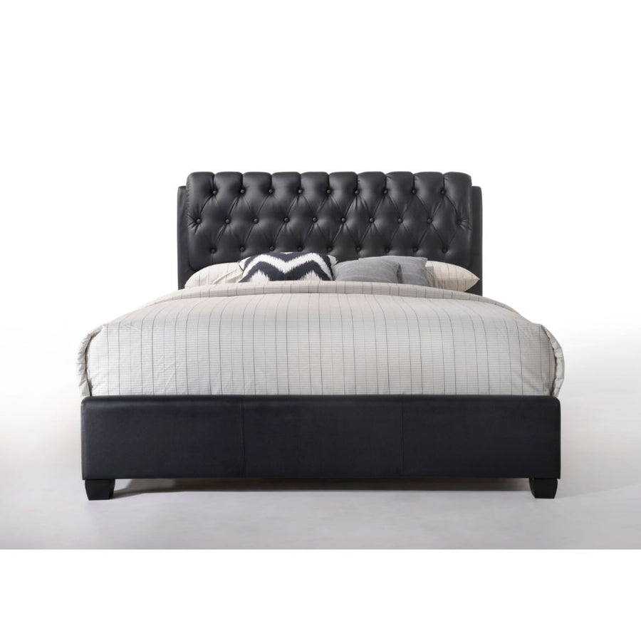 Ireland II Eastern King Panel Bed - Button Tufted Headboard in Black Faux Leather