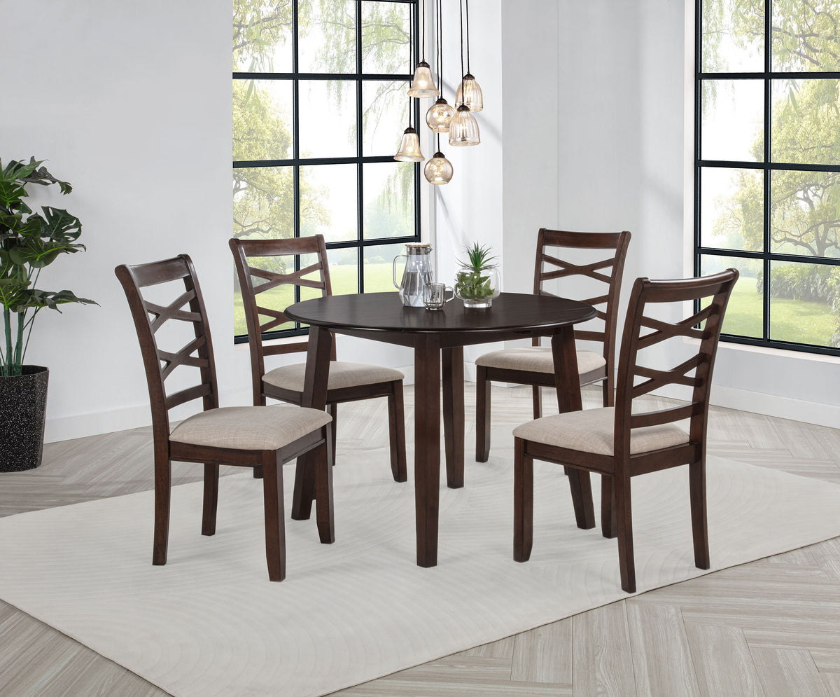 Barton 5-Piece Round Dining Set - Double Cross-Back Chairs with Tan Seats in Dark Brown β view 1