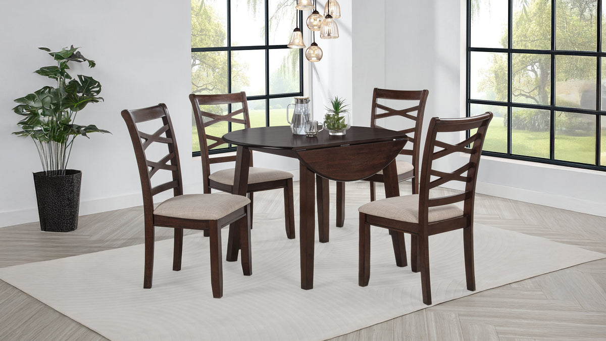 Barton 5-Piece Round Dining Set - Double Cross-Back Chairs with Tan Seats in Dark Brown β view 3