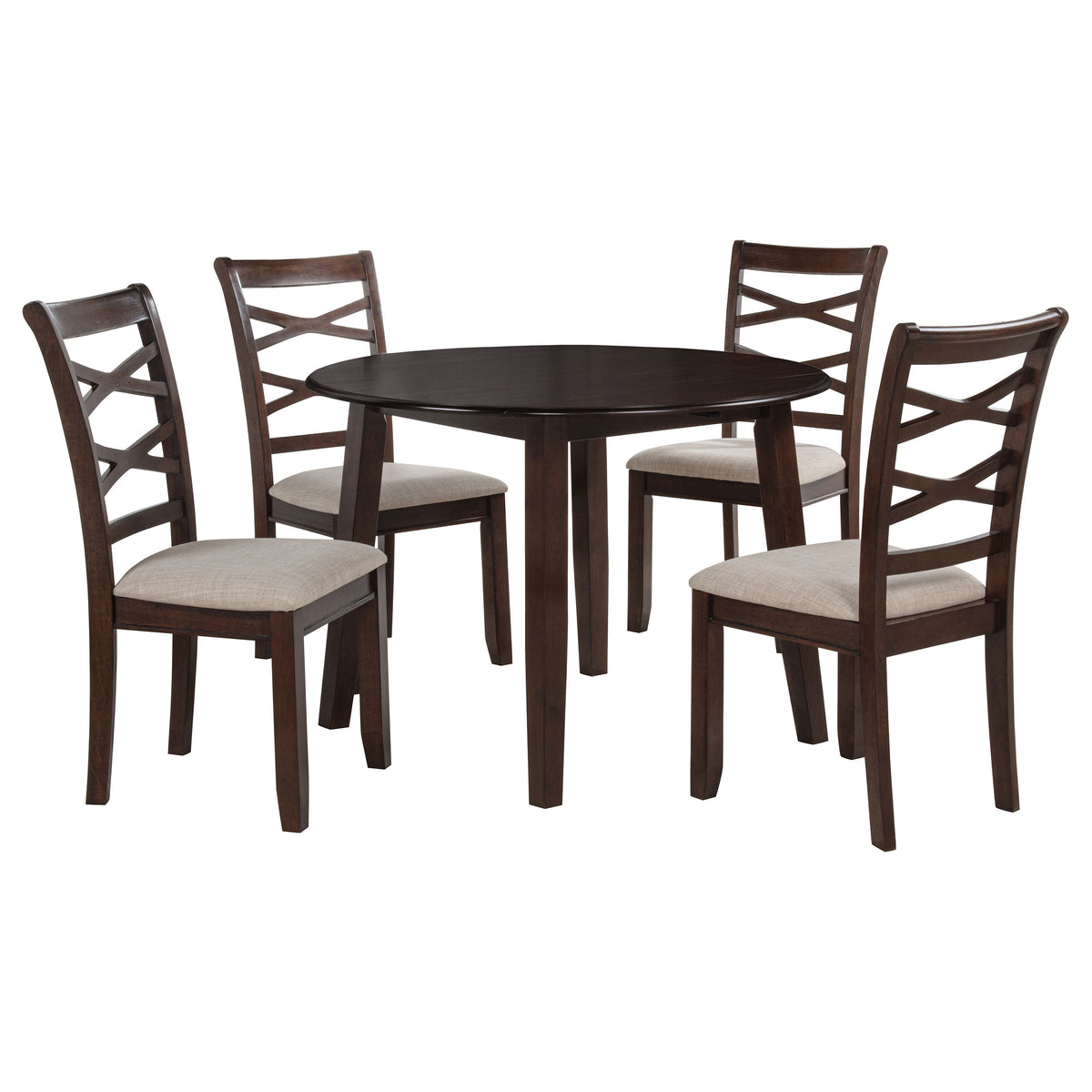Barton 5-Piece Round Dining Set - Double Cross-Back Chairs with Tan Seats in Dark Brown β view 4