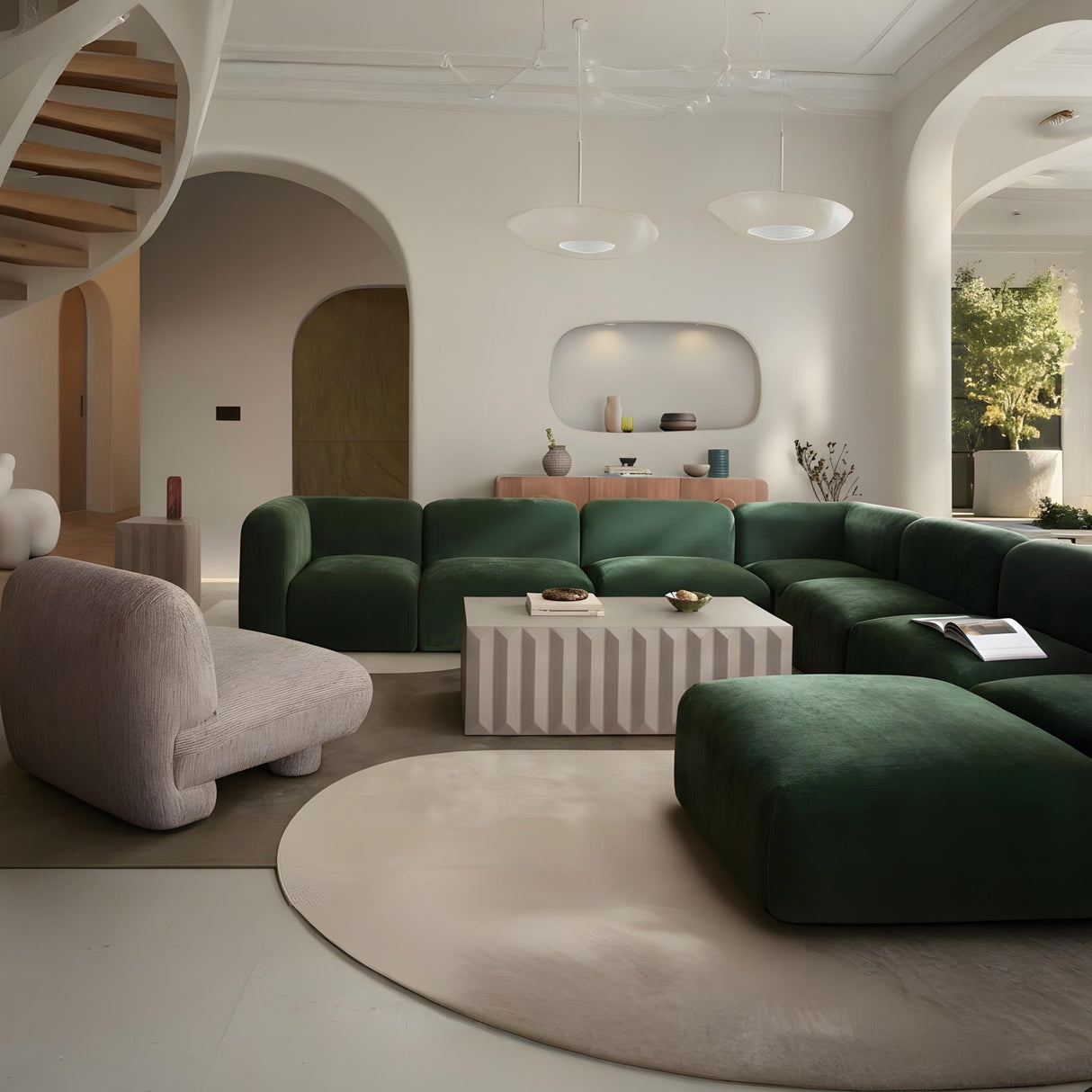 Echo 6PC Reversible Sectional in Spruce Green Fabric