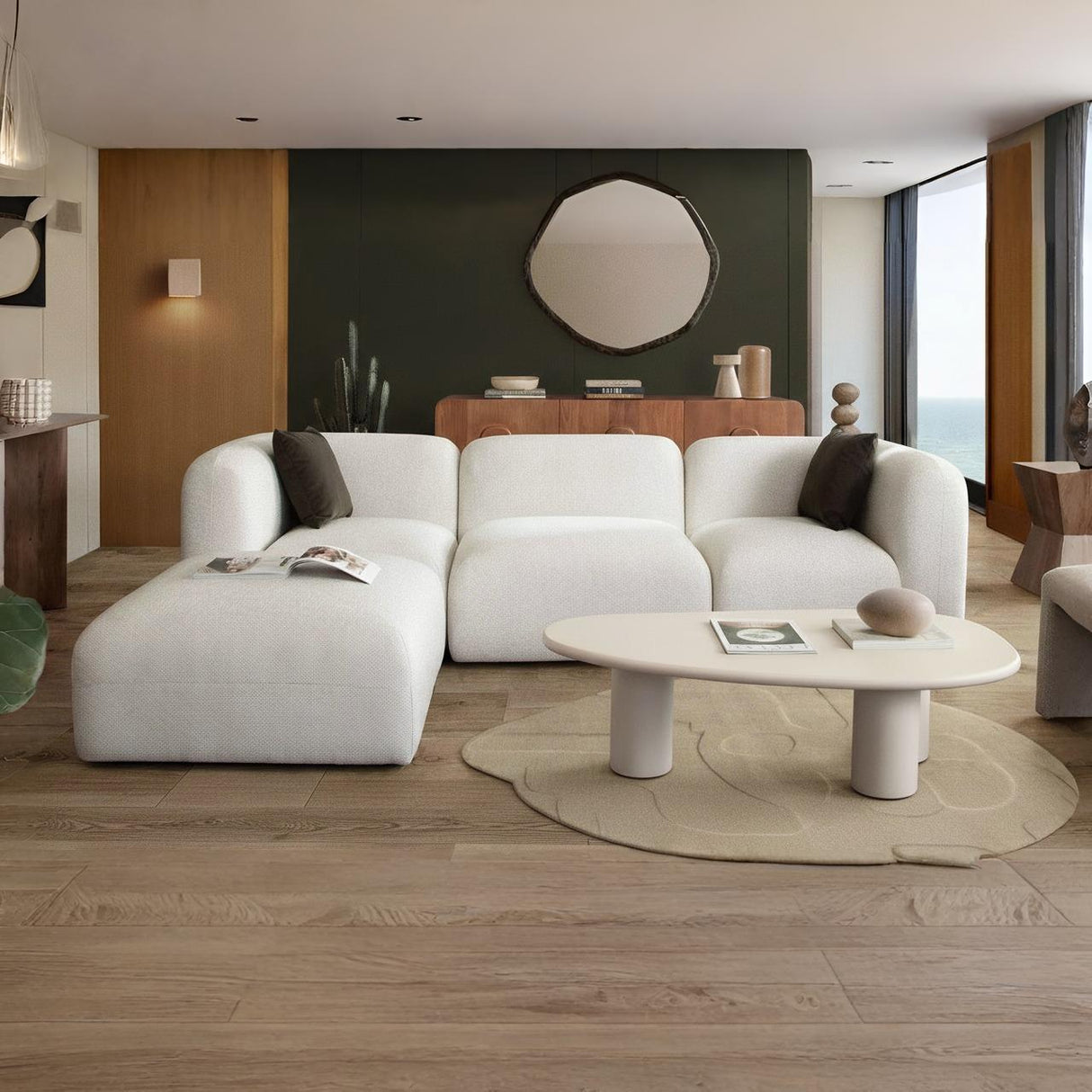 Echo 4PC Reversible Sectional in Cream Fabric