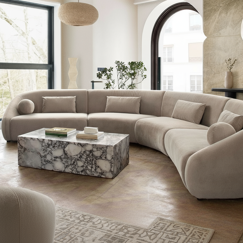 Lena 4PC Sectional in Fawn Faux Alpaca Fabric