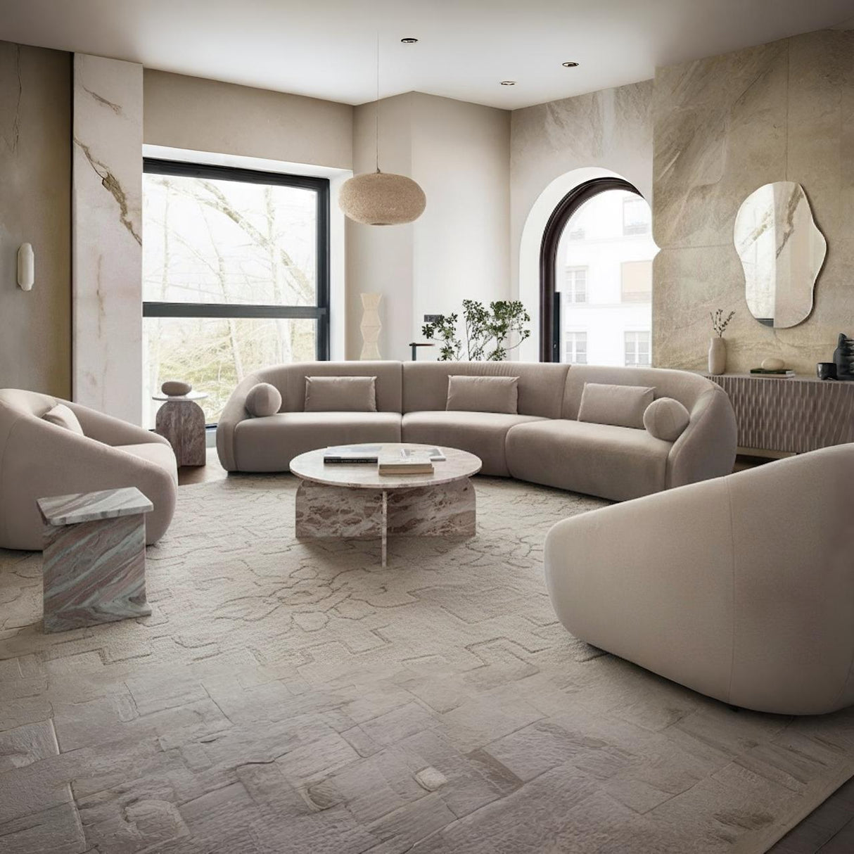 Lena 3PC Sectional in Fawn Faux Alpaca Fabric