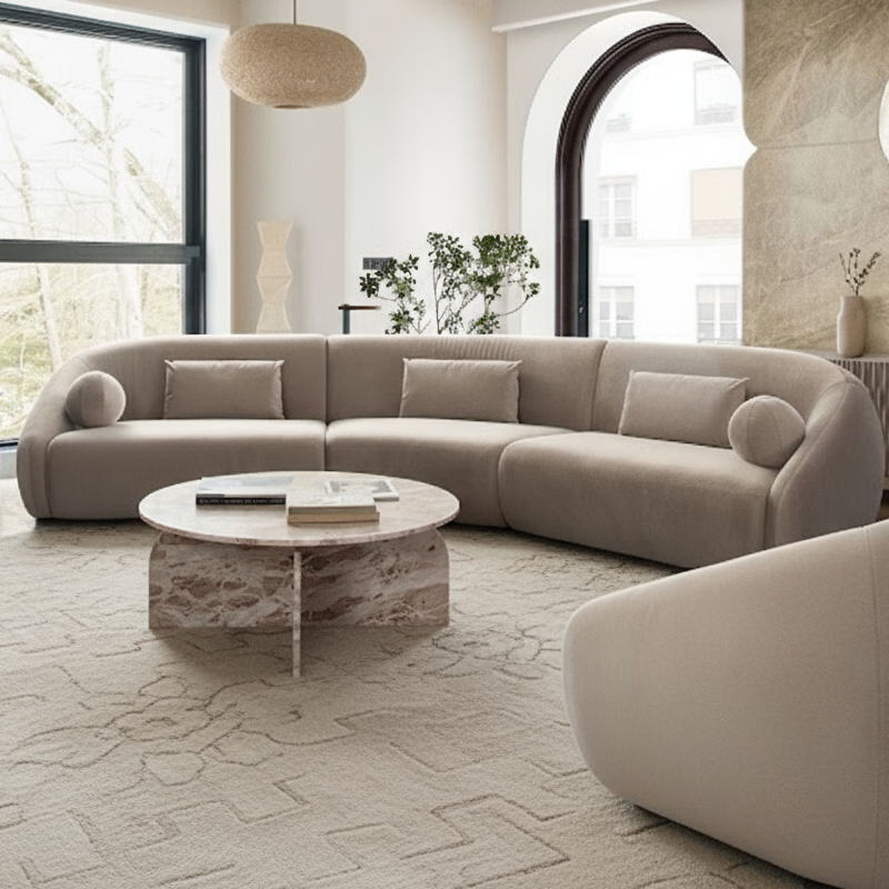 Lena 3PC Sectional in Fawn Faux Alpaca Fabric