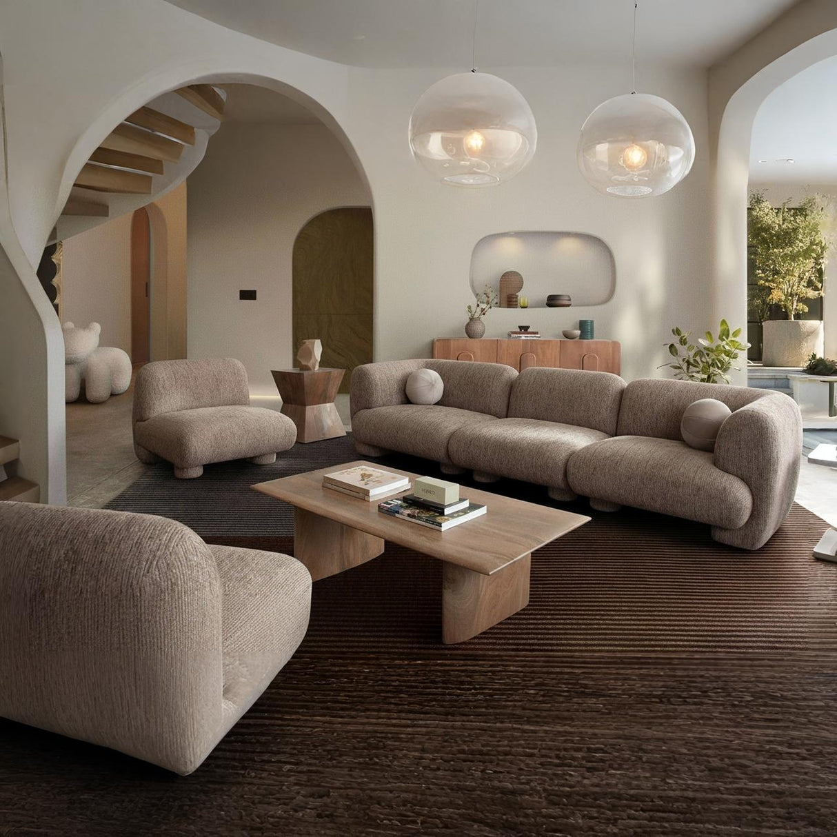 Wren 3PC Modular Sofa in Bark Polyester Fabric