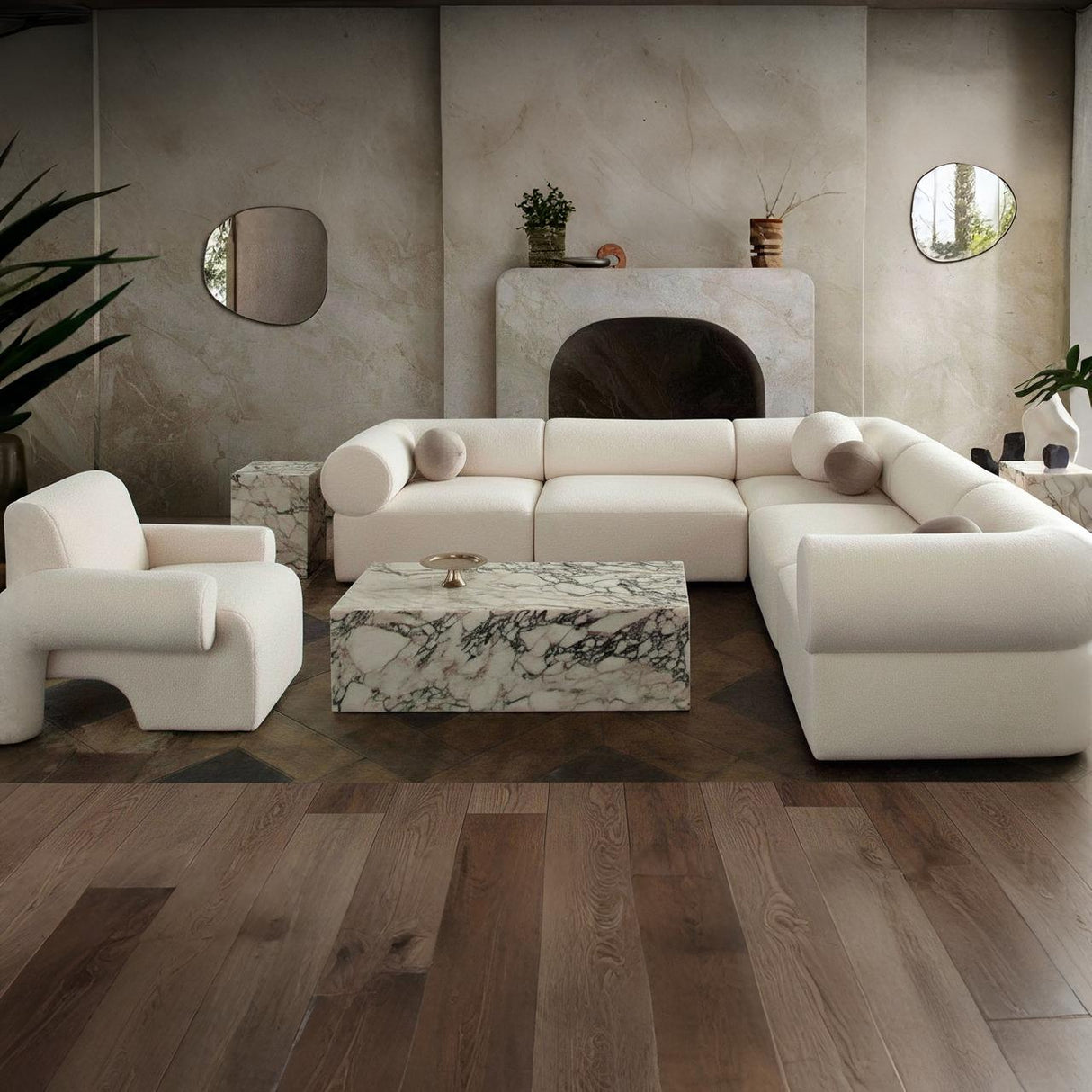 Zia 5PC Corner Sectional in Light Camel Performance Velvet Fabric