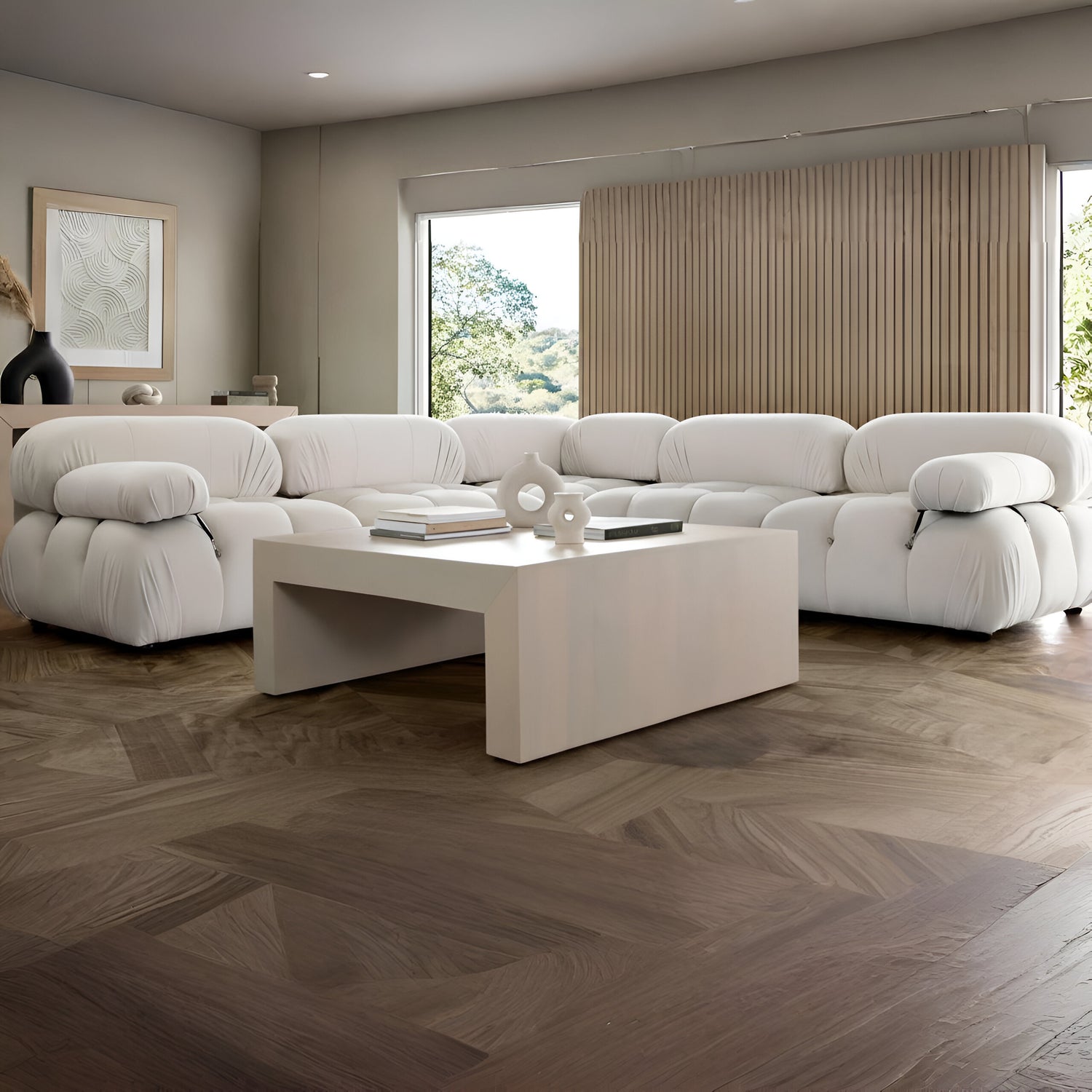 Paloma 5PC Modular 111 Inch Corner Sectional in Light Cream Velvet