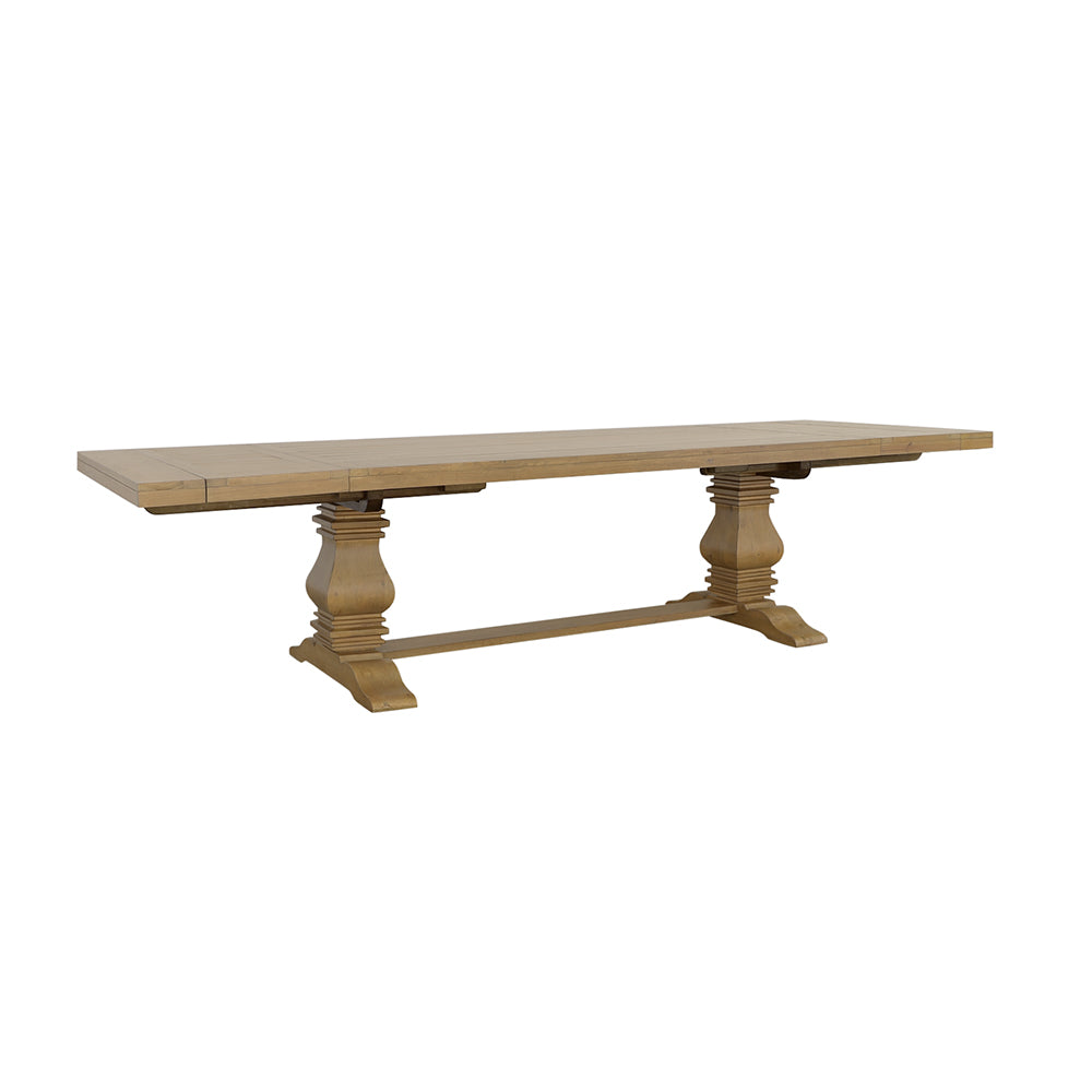 Florence French Country Dining - 126" Trestle Extension Table, 60" Round Pedestal Table & Sideboard in Rustic Honey – view 7