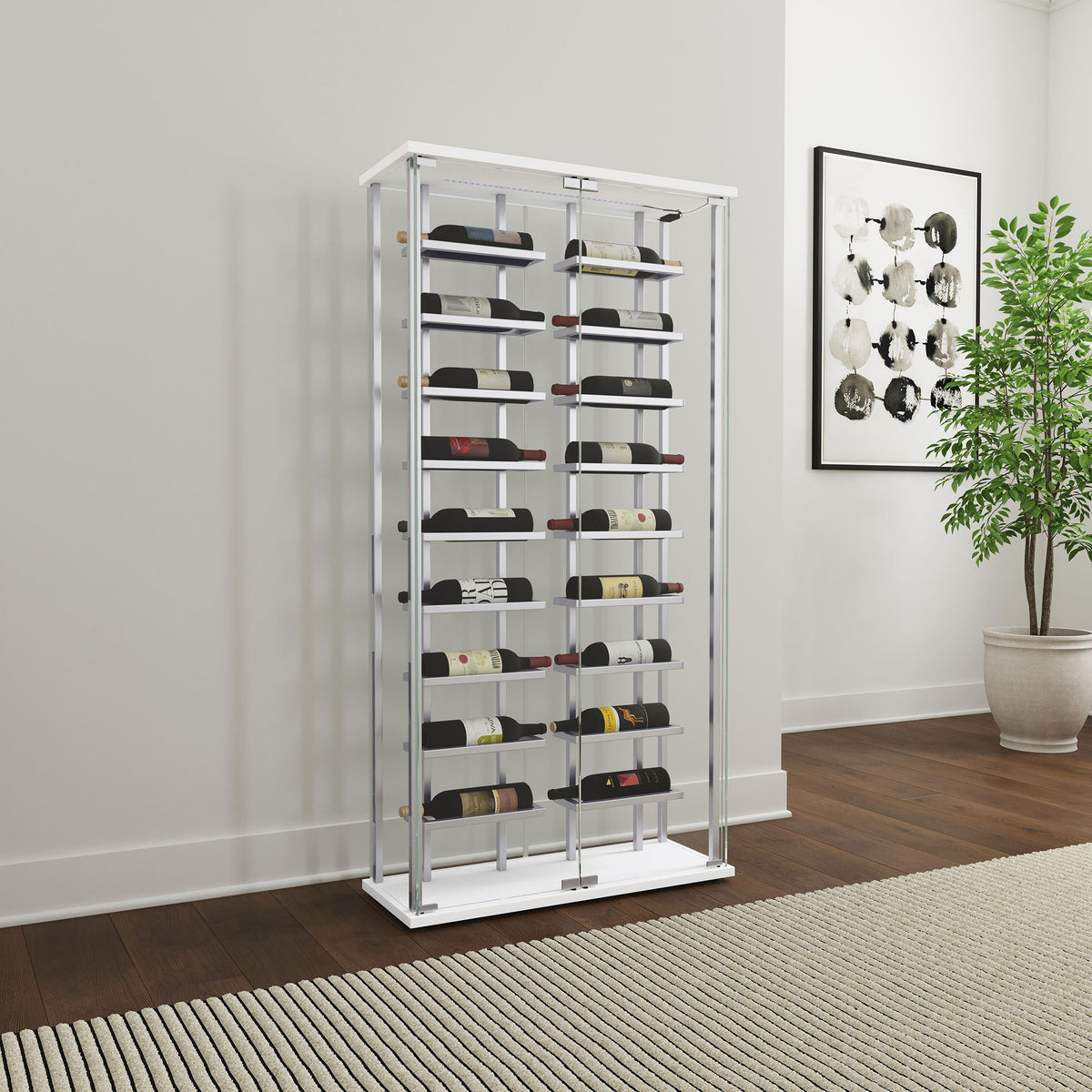 Montara Glass Wine Cabinet with LED Lighting - 18-Bottle Display Curio with Chrome Shelving – view 1