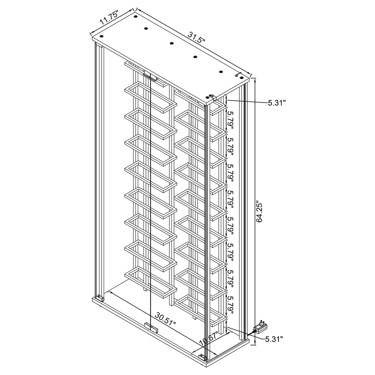 Montara Glass Wine Cabinet with LED Lighting - 18-Bottle Display Curio with Chrome Shelving – view 19