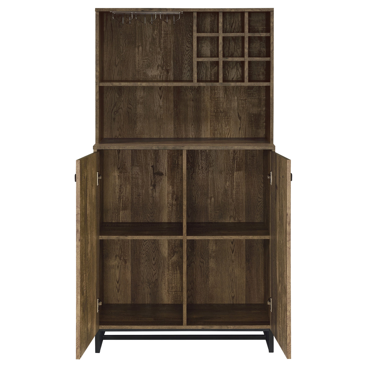 Mendoza 2-Door Bar Cabinet with Wine & Stemware Storage - Rustic Oak Herringbone β view 5