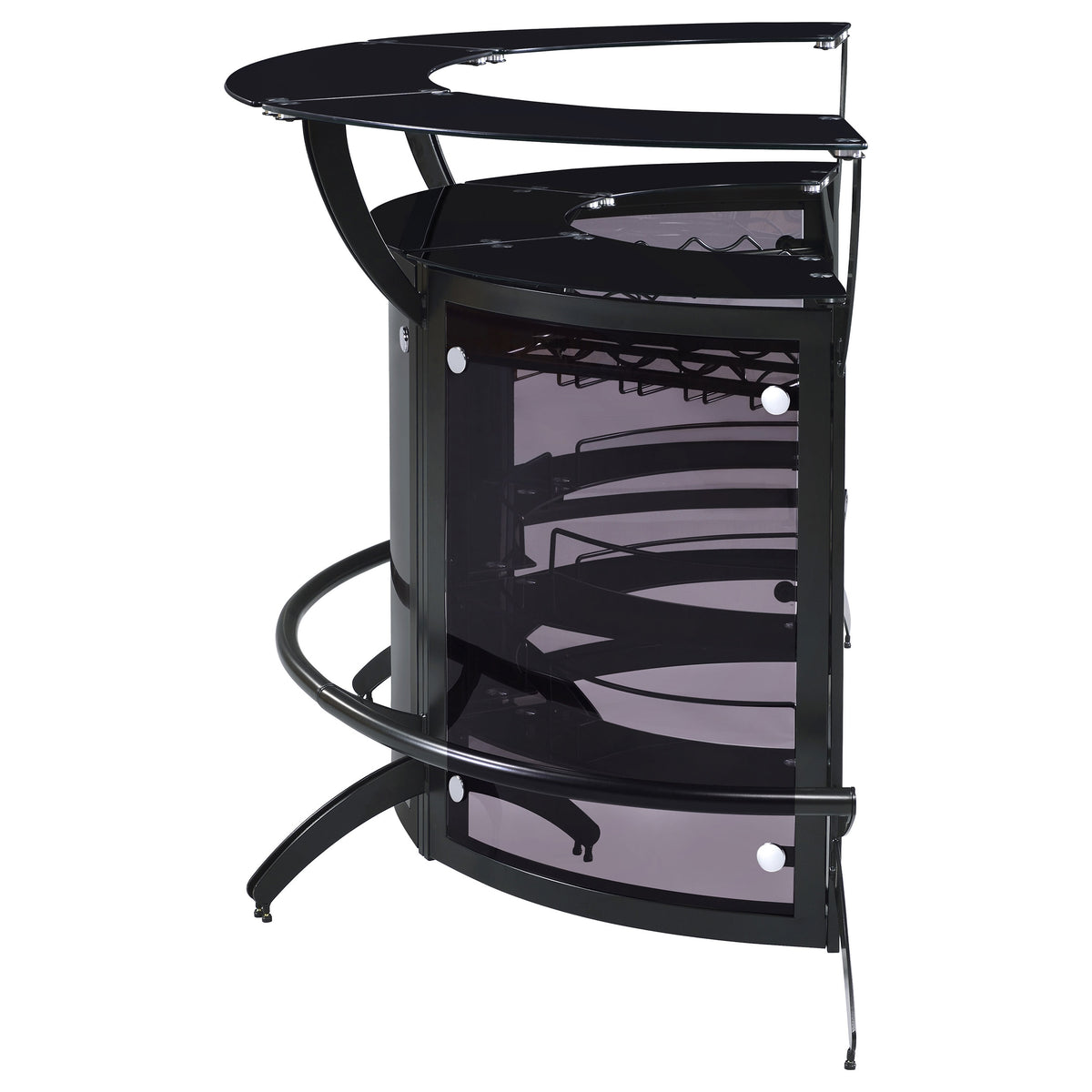 Dallas Curved Home Bar Unit & 3-Piece Bar Set - Smoked Acrylic & Tempered Glass in Black – view 18