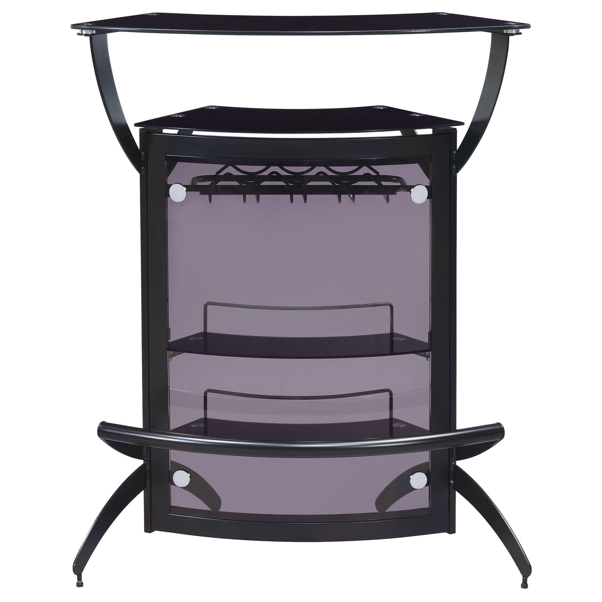 Dallas Curved Home Bar Unit & 3-Piece Bar Set - Smoked Acrylic & Tempered Glass in Black – view 5