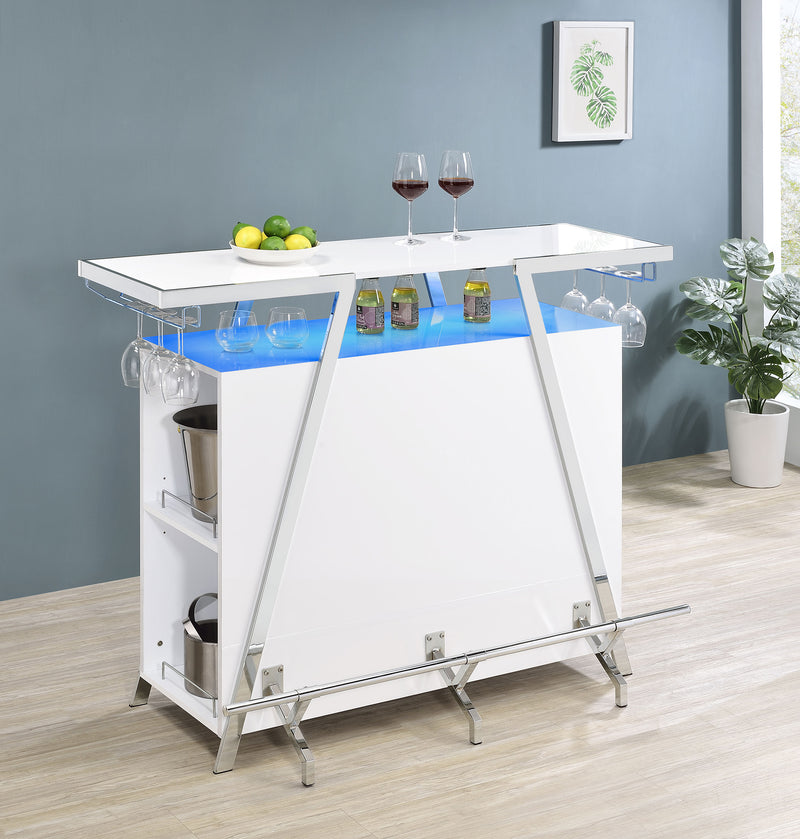 Araceli Freestanding Home Bar Cabinet with Color-Changing LED - White High Gloss & Chrome
