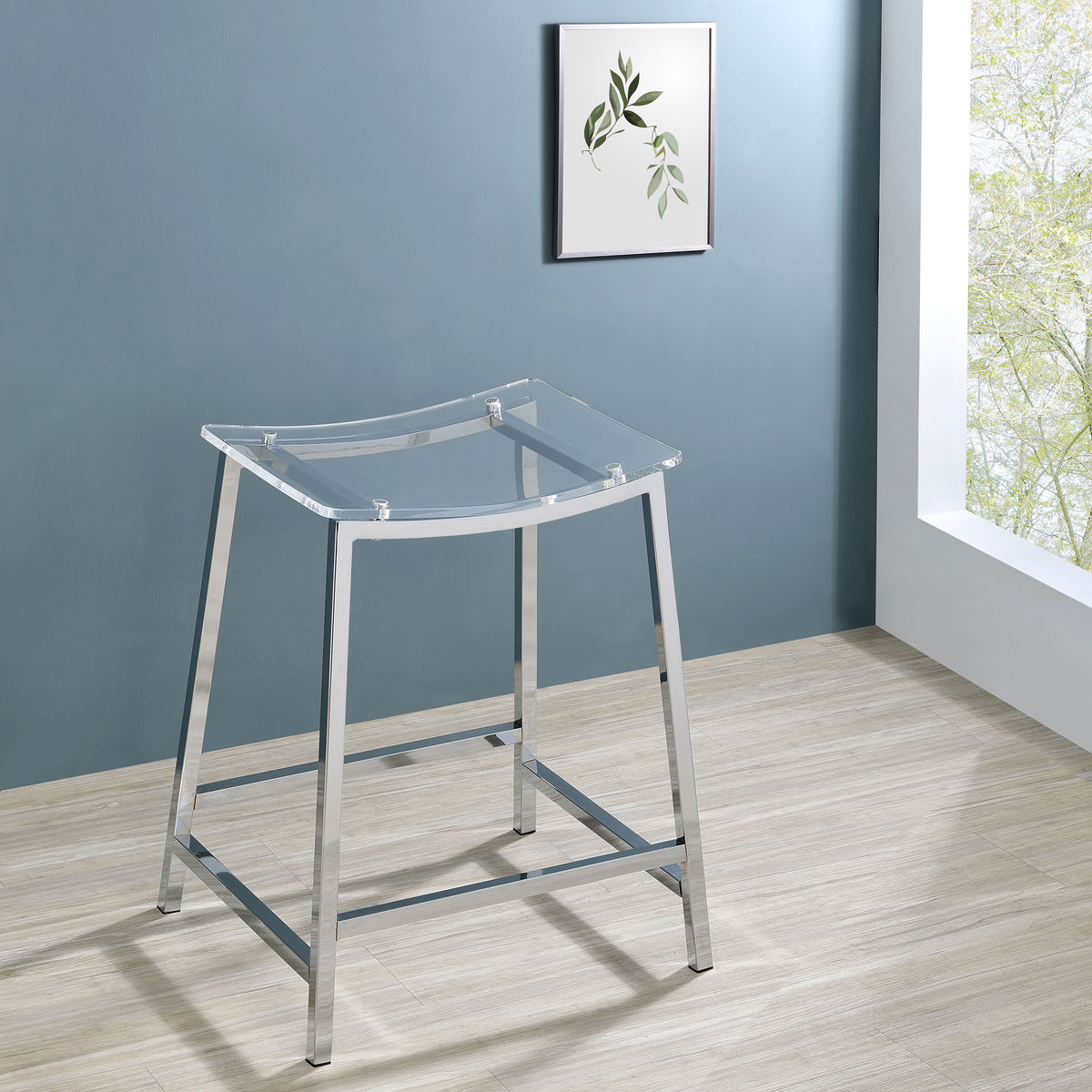 Jovani Backless Acrylic Counter Stools (Set of 2) - Clear Curved Seats on Chrome Frames – view 1