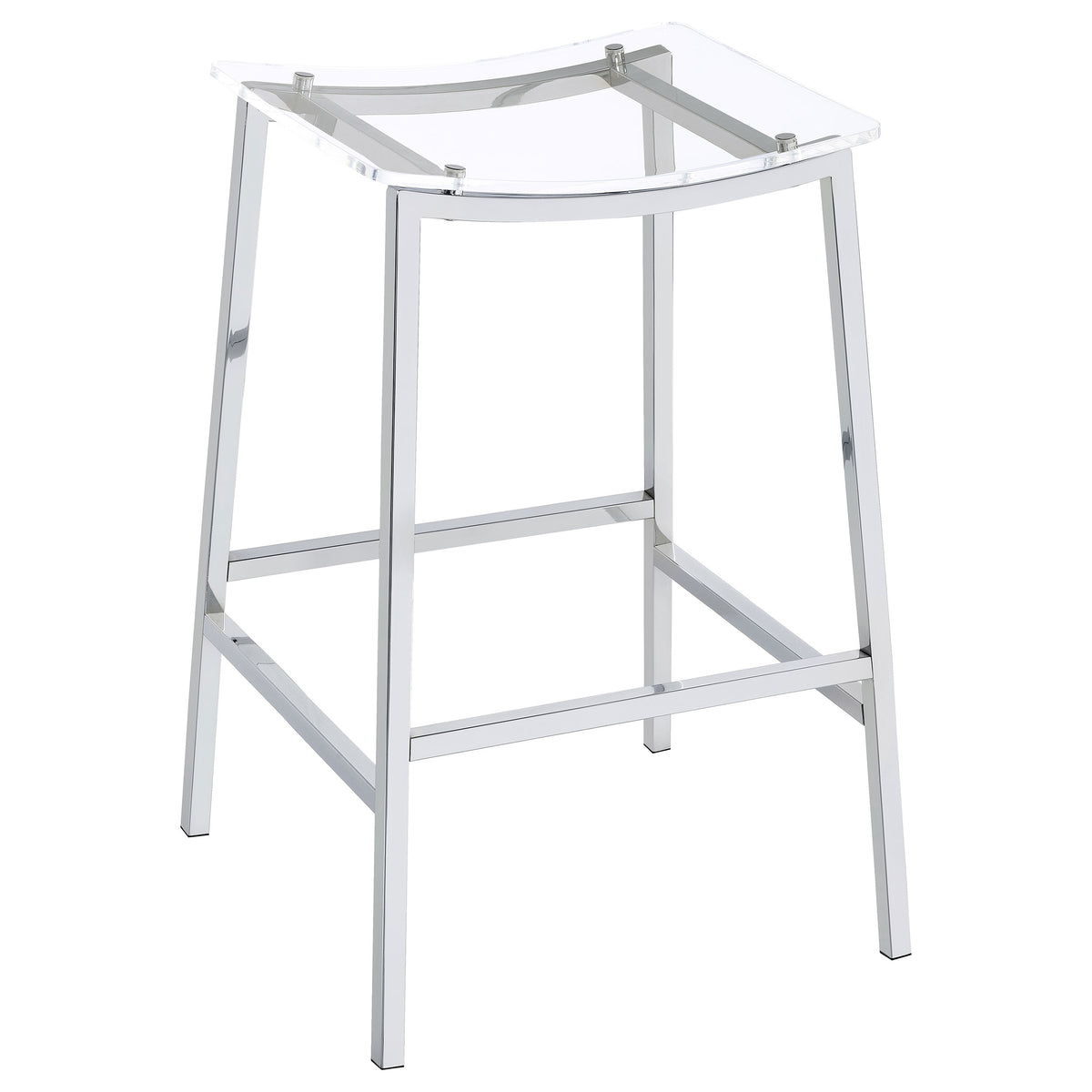 Jovani Backless Acrylic Bar Stools, Set of 2 - Curved Clear Seats on Polished Chrome Frames – view 3