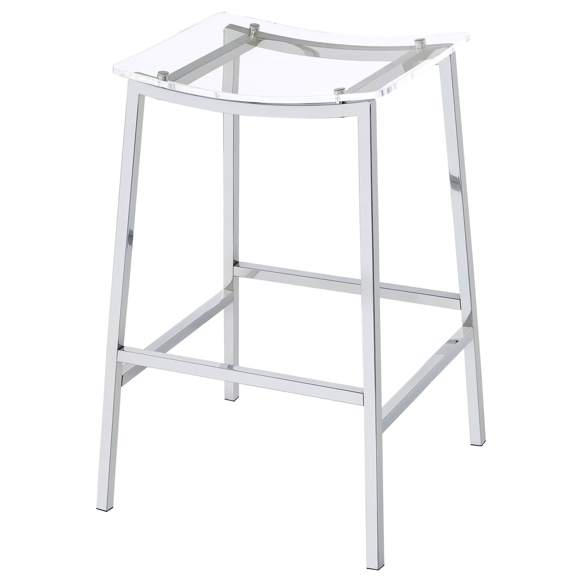 Jovani Backless Acrylic Bar Stools, Set of 2 - Curved Clear Seats on Polished Chrome Frames – view 5