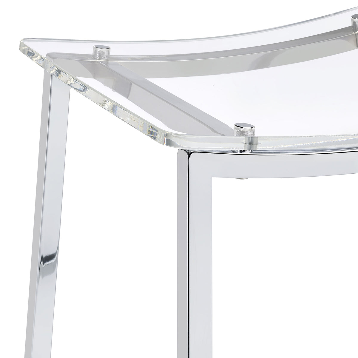 Jovani Backless Acrylic Bar Stools, Set of 2 - Curved Clear Seats on Polished Chrome Frames – view 7
