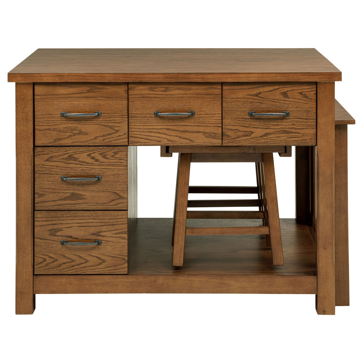 Mayfair 3-Piece Kitchen Island with Pull-Out Extension Table & 2 Stools - 10 Drawers in Dark Oak – view 6