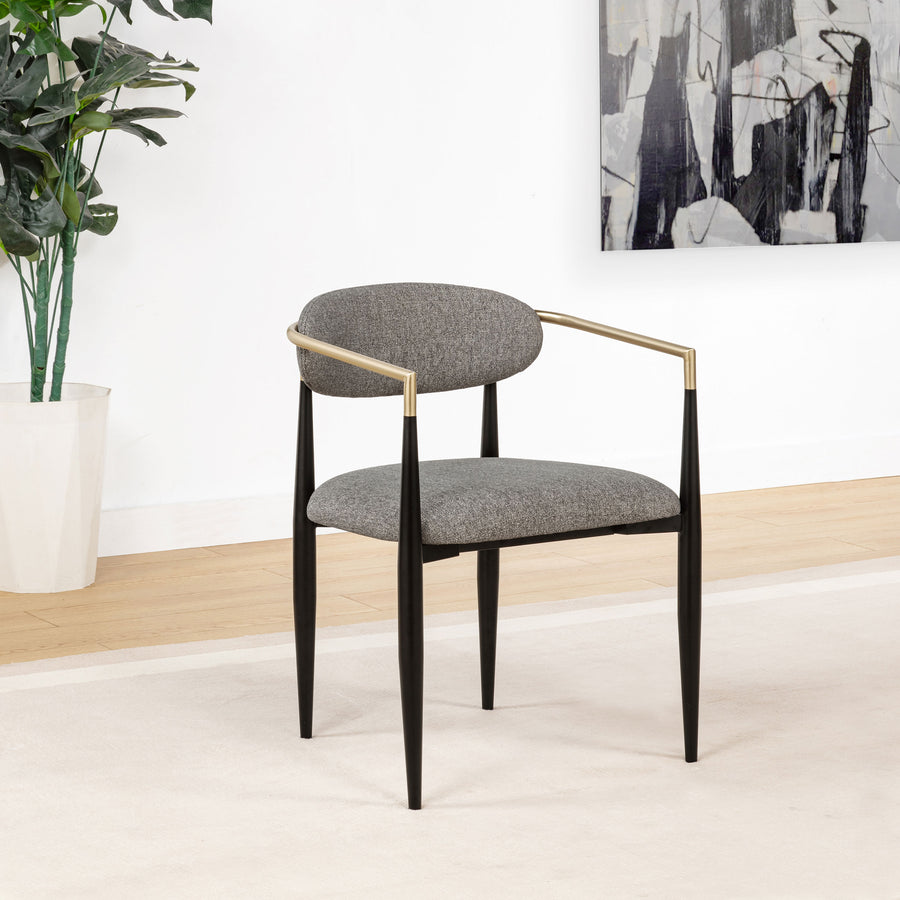 Bradbury Upholstered Dining Arm Chairs, Set of 2 - Oval Back with Black Metal Frame & Gold Accents