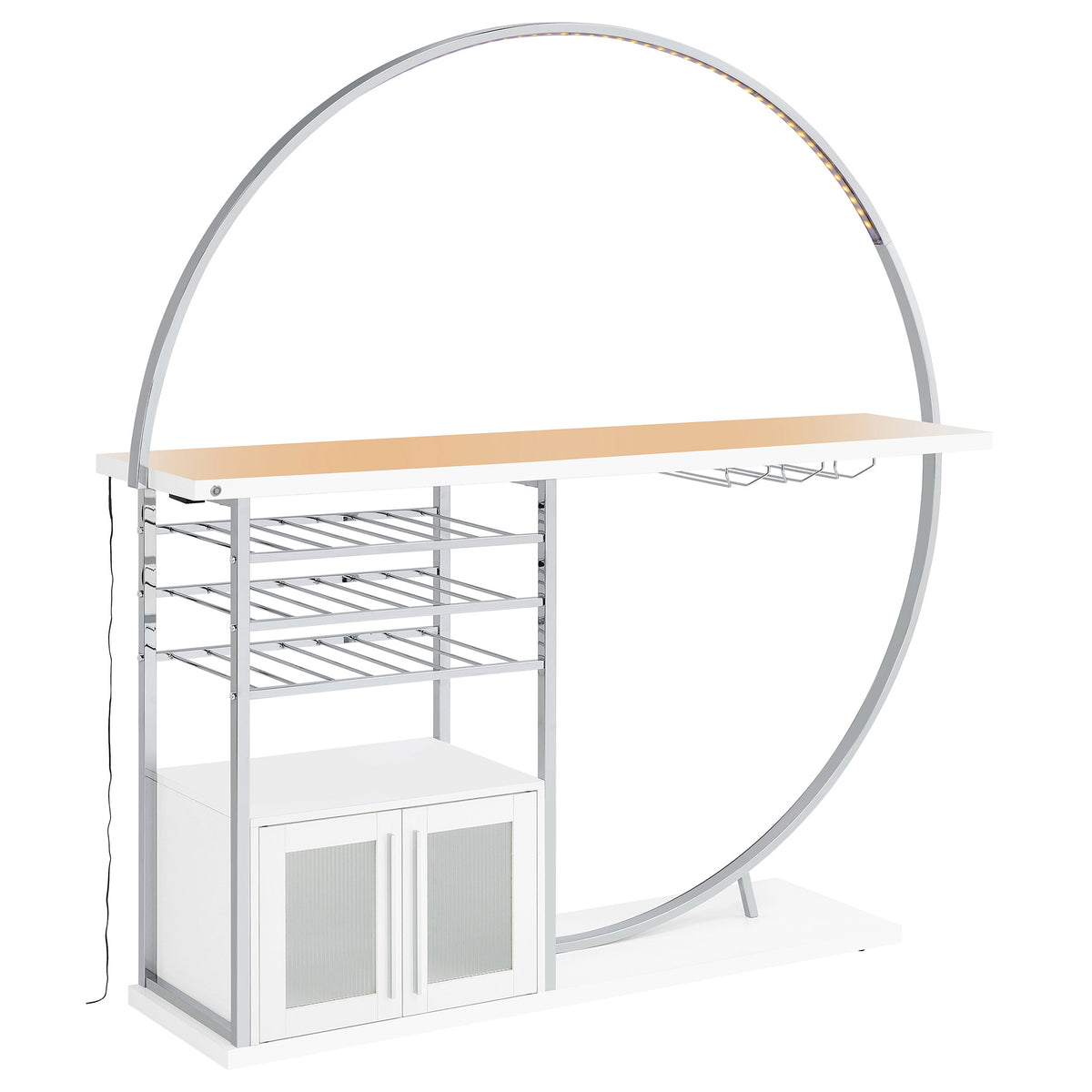 Risley Circular LED Wine Cabinet - 21-Bottle Bar with Stemware Rack in White High Gloss & Chrome โ view 5