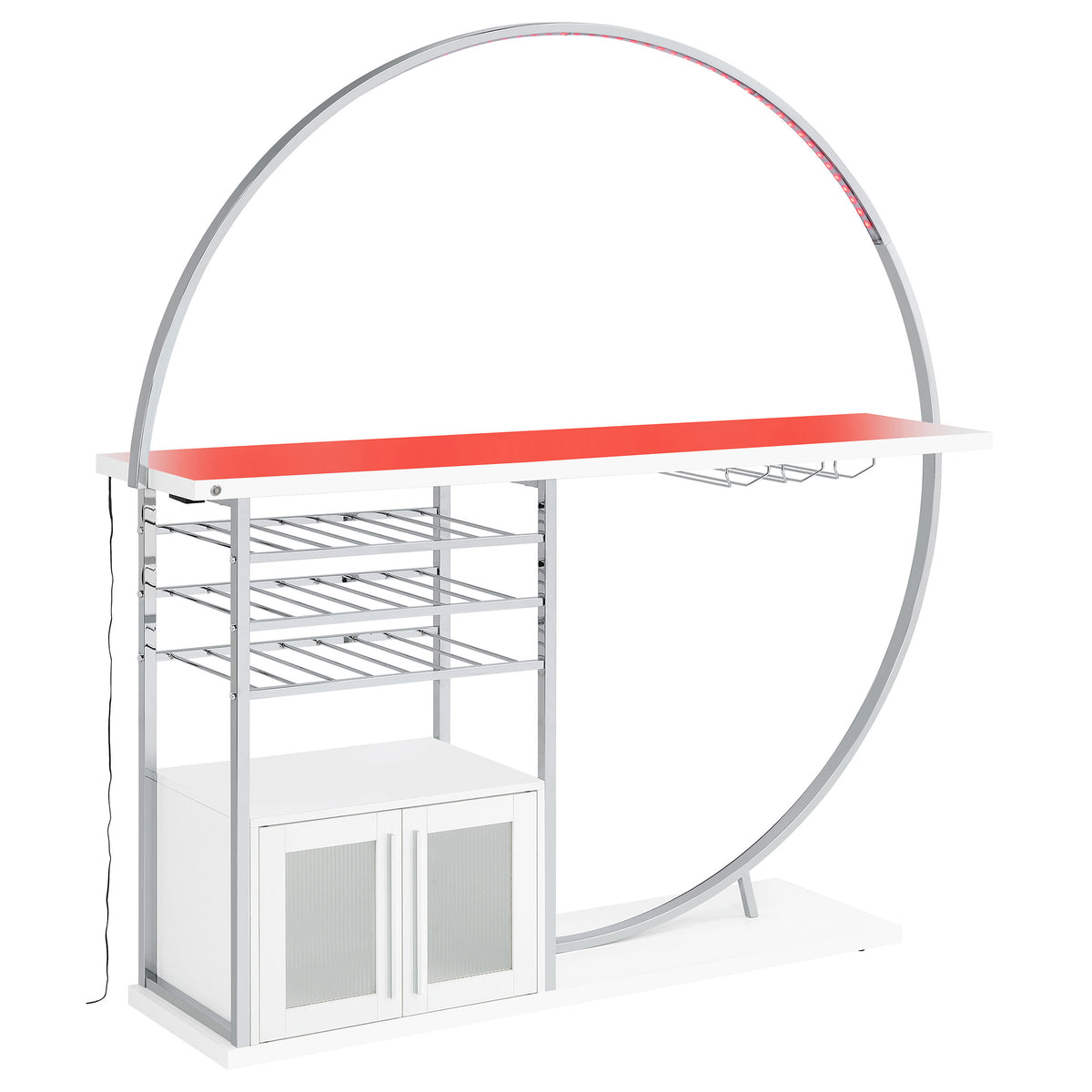 Risley Circular LED Wine Cabinet - 21-Bottle Bar with Stemware Rack in White High Gloss & Chrome โ view 6