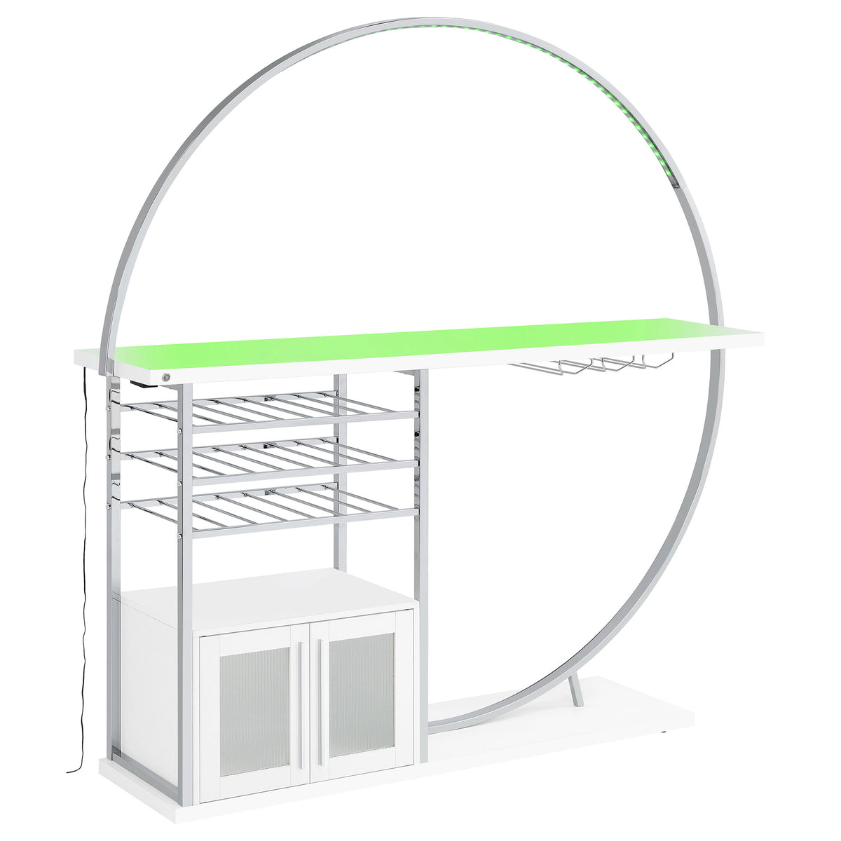 Risley Circular LED Wine Cabinet - 21-Bottle Bar with Stemware Rack in White High Gloss & Chrome โ view 8