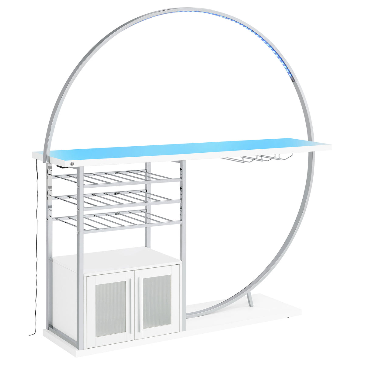 Risley Circular LED Wine Cabinet - 21-Bottle Bar with Stemware Rack in White High Gloss & Chrome โ view 9
