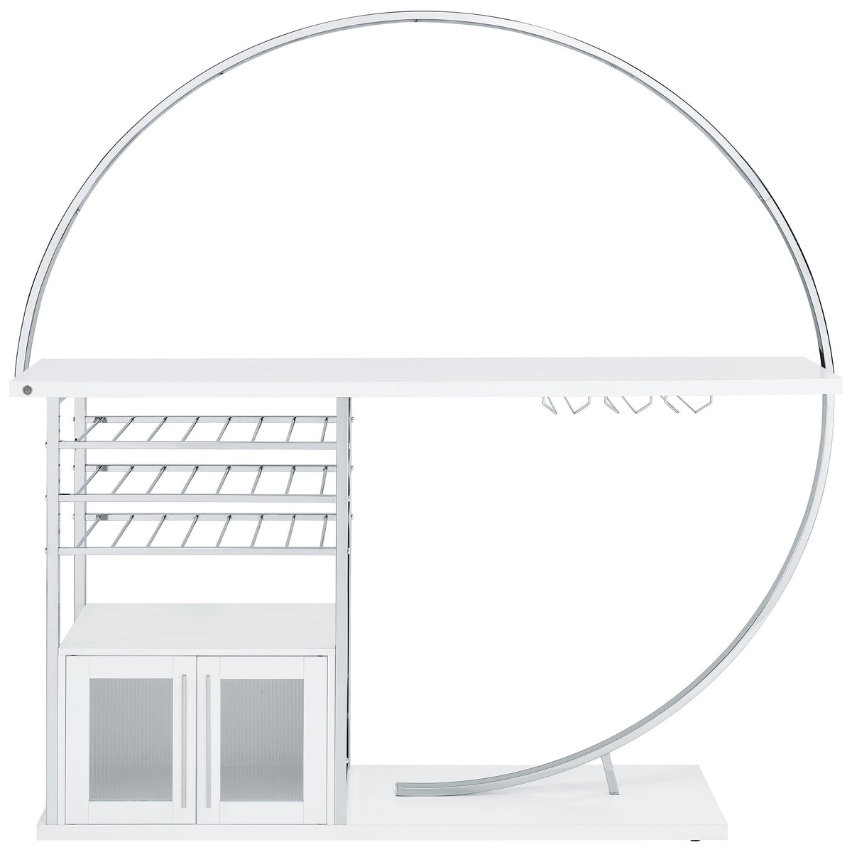 Risley Circular LED Wine Cabinet - 21-Bottle Bar with Stemware Rack in White High Gloss & Chrome โ view 13