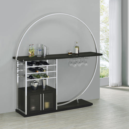 Risley Circular LED Wine Cabinet - 21-Bottle Storage & Stemware Rack in Dark Charcoal & Chrome