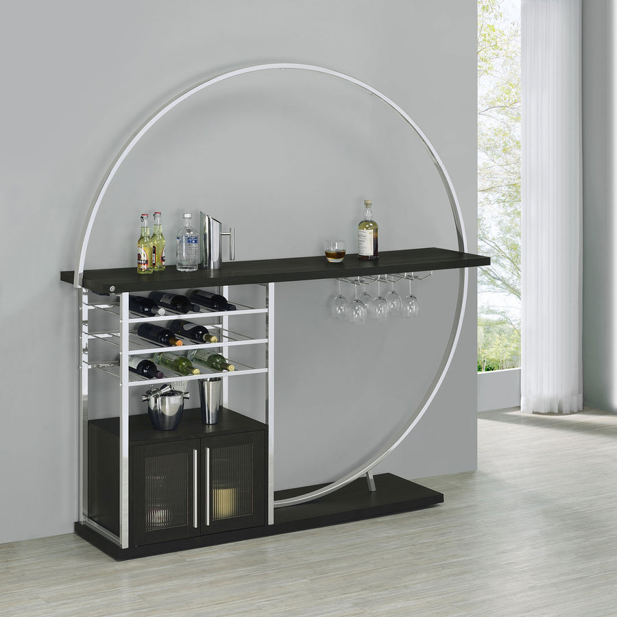 Risley Circular LED Wine Cabinet - 21-Bottle Storage & Stemware Rack in Dark Charcoal & Chrome