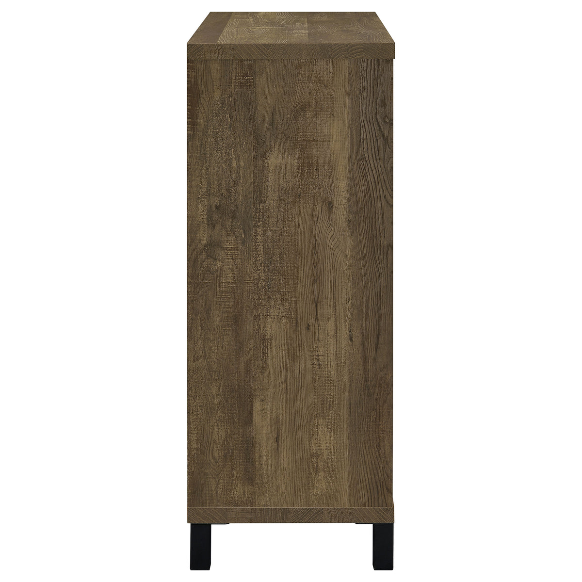 Arlington Sliding Barn Door Bar Cabinet - Farmhouse Wine Storage in Rustic Oak with Black Metal Legs – view 6