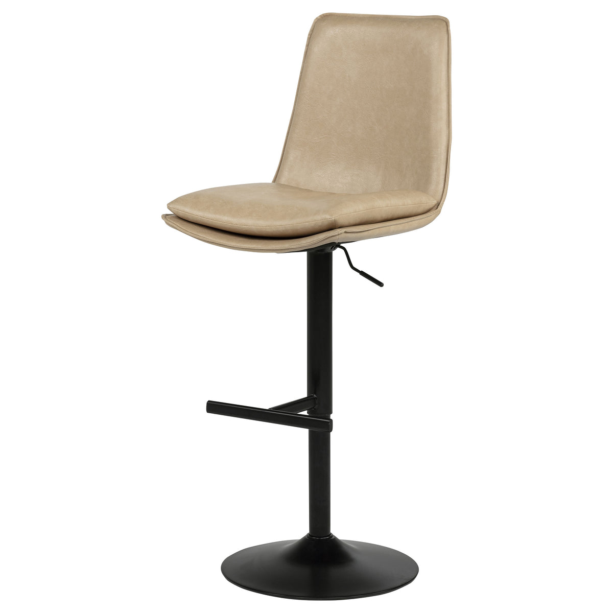 Eldridge Adjustable Height Bar Stool - Curved Back in Tan Faux Leather with Black Pedestal Base โ view 5