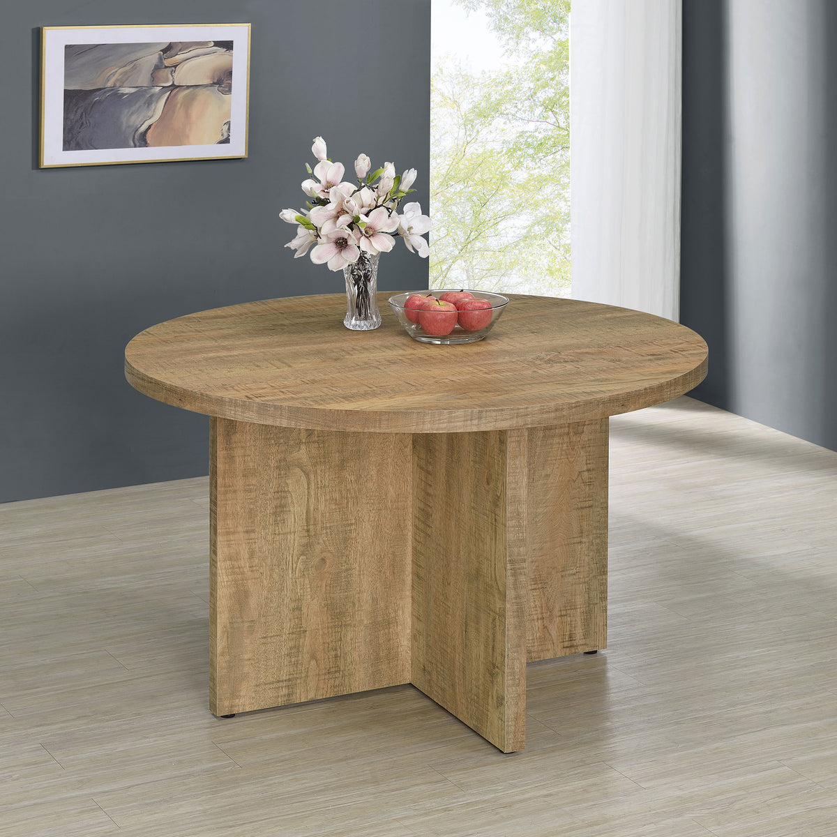 Jamestown 47" Round Dining Table - X-Cross Plank Pedestal Base in Textured Mango Finish – view 1