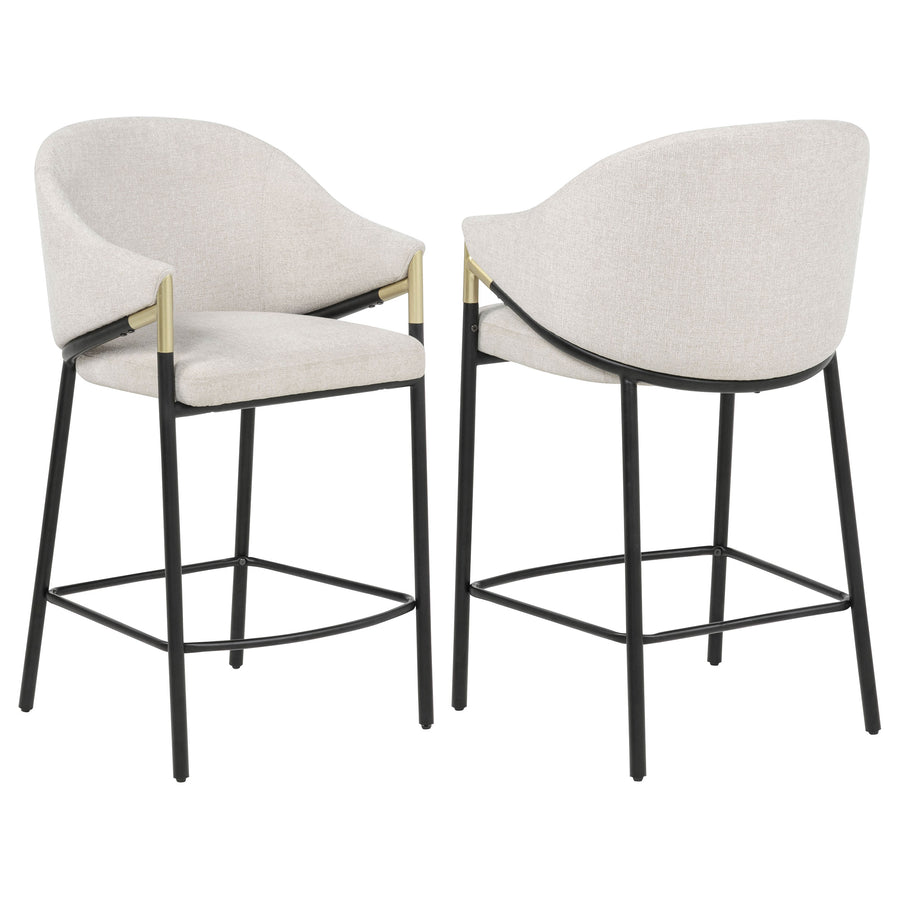 Chadwick Counter Height Chairs, Set of 2 - Beige Linen High Back with Black Metal Legs & Gold Accents