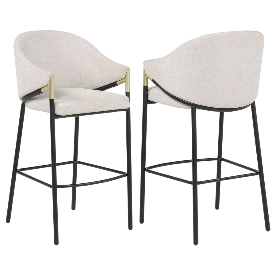 Chadwick High-Back Bar Chairs, Set of 2 - Beige Linen with Black Metal Legs & Gold Accents
