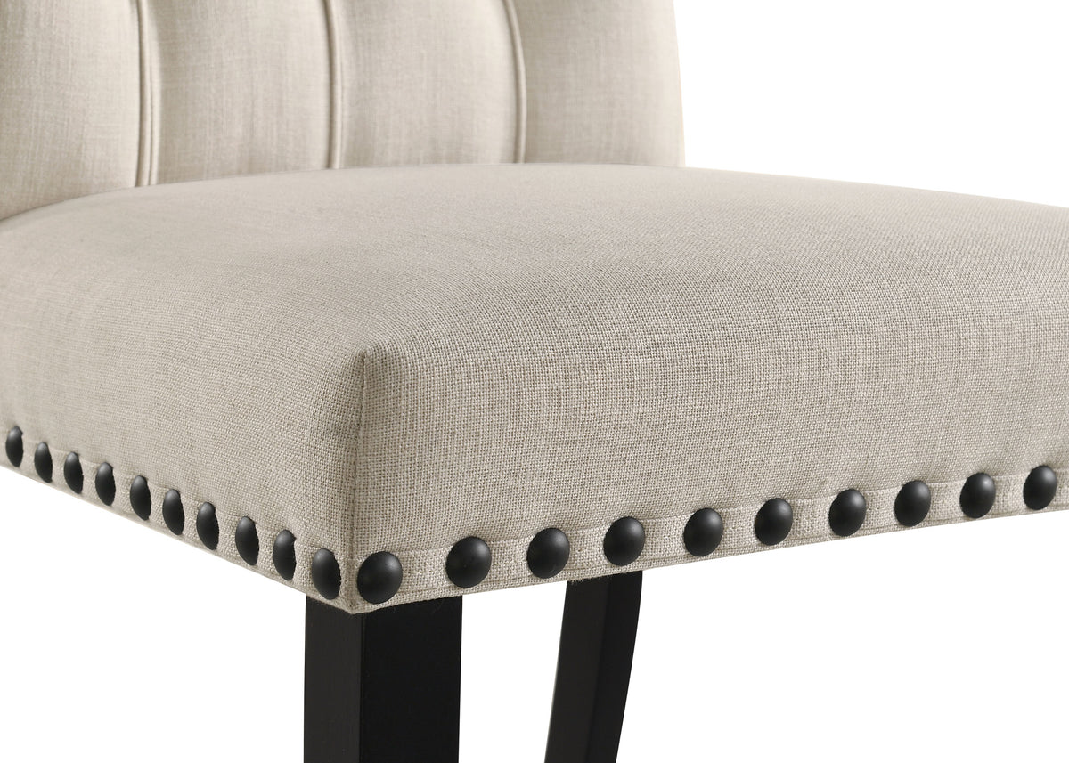 Alana Button-Tufted Dining Side Chairs, Set of 2 - Beige Linen-Like Fabric with Copper Nailhead Trim – view 11