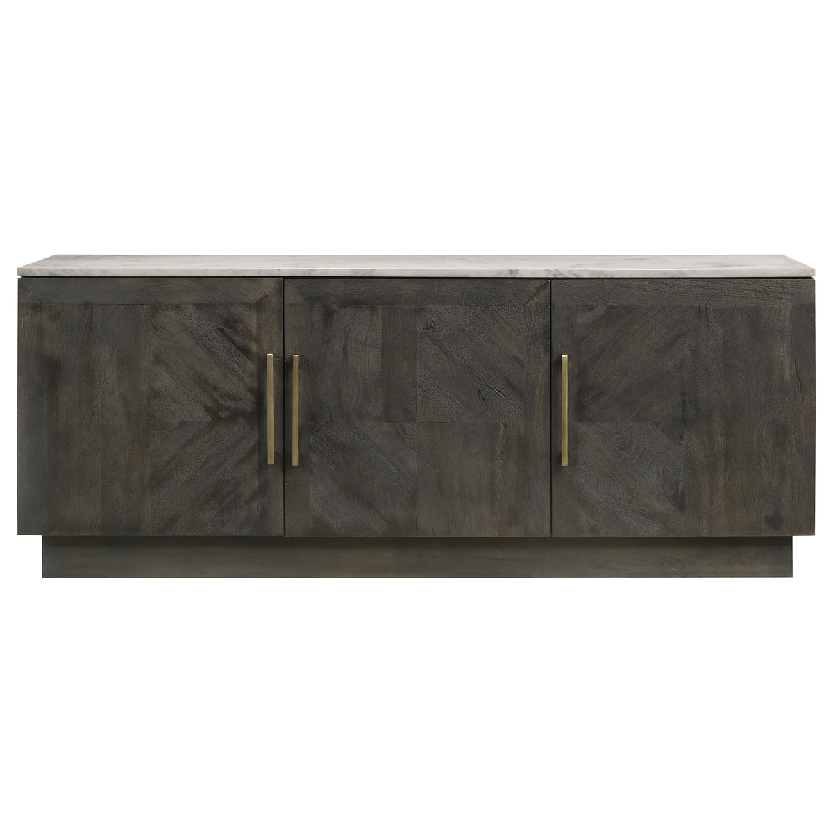 Dennis 72" Marble Top Sideboard - Checkerboard Mango Wood Doors in Tobacco Grey with Brass Pulls – view 5