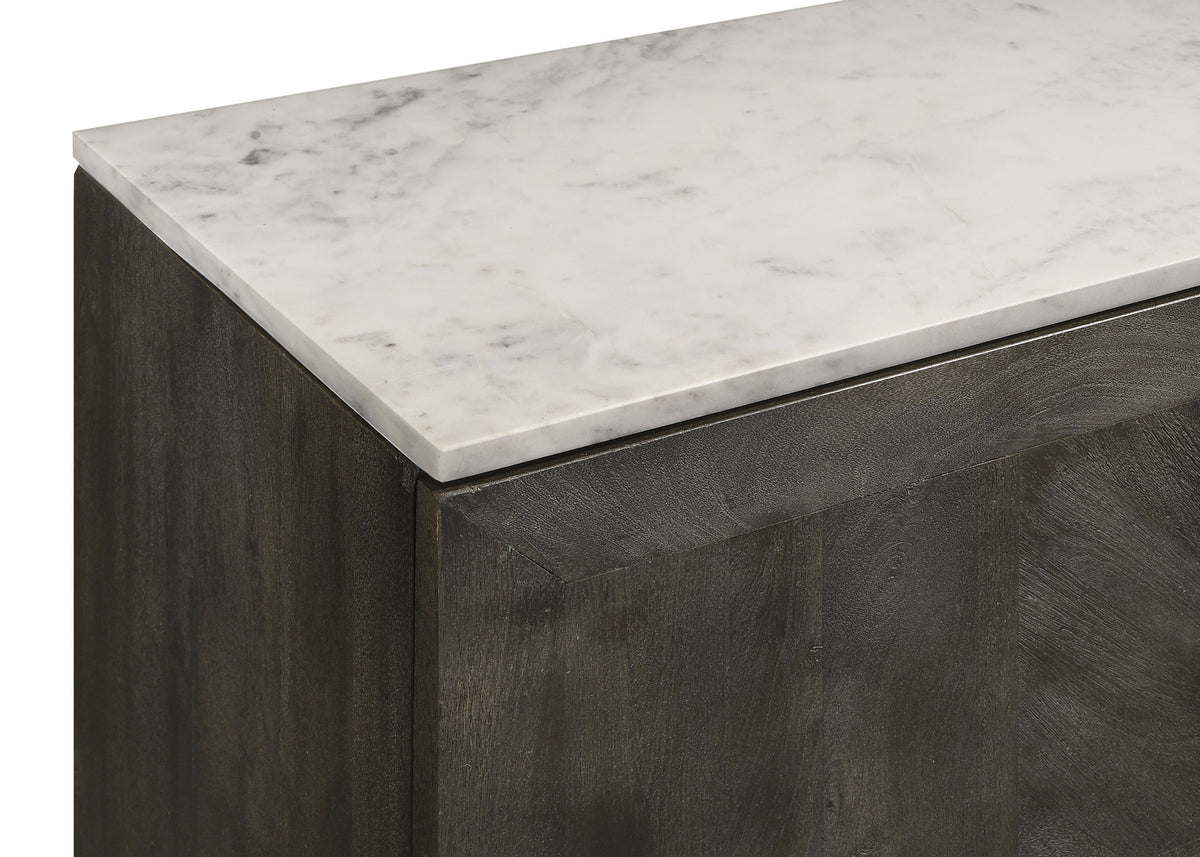 Dennis 72" Marble Top Sideboard - Checkerboard Mango Wood Doors in Tobacco Grey with Brass Pulls – view 9