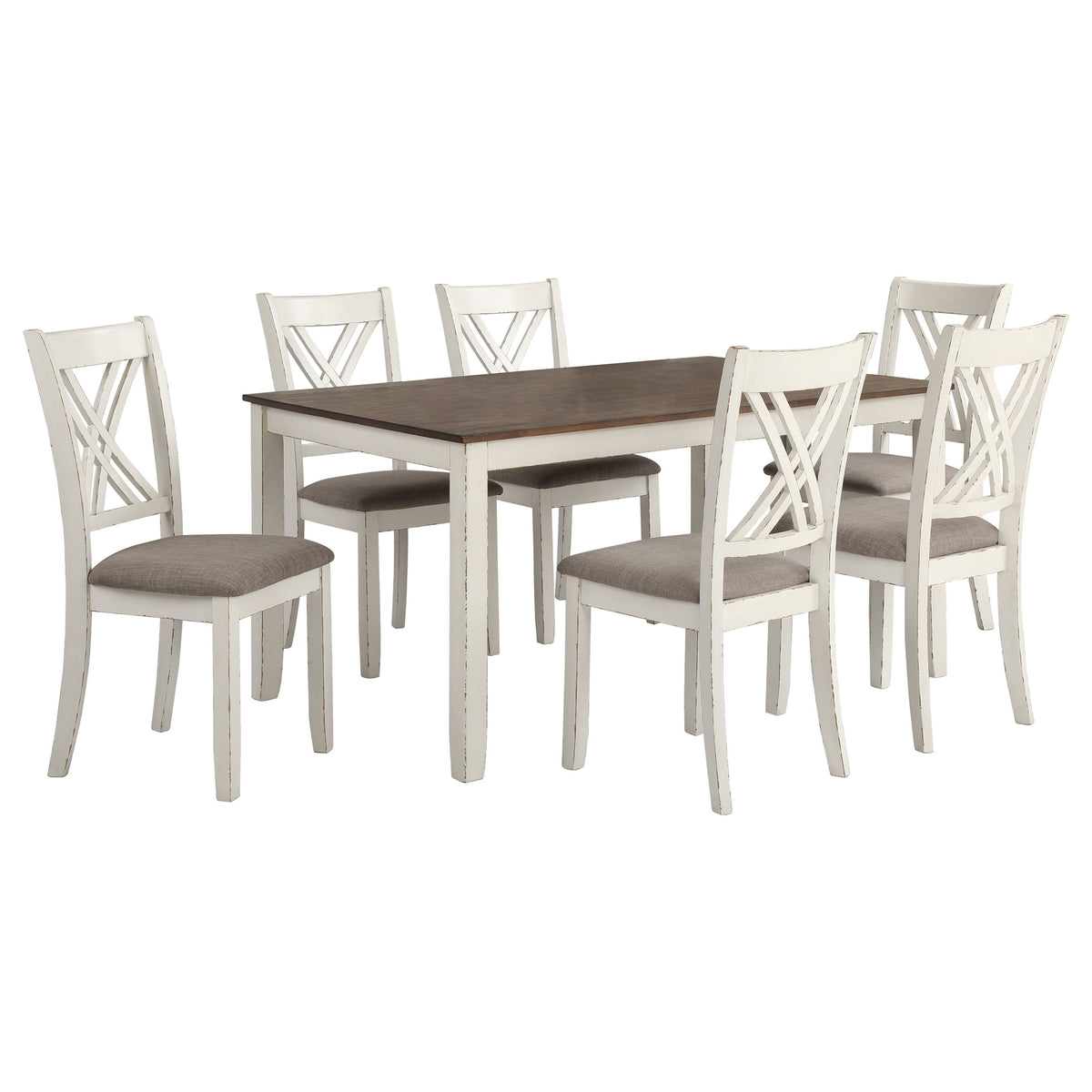 Fortress 7-Piece Farmhouse Dining Set - Chestnut Table Top on Vintage Vanilla with Double-Cross Back Chairs – view 2