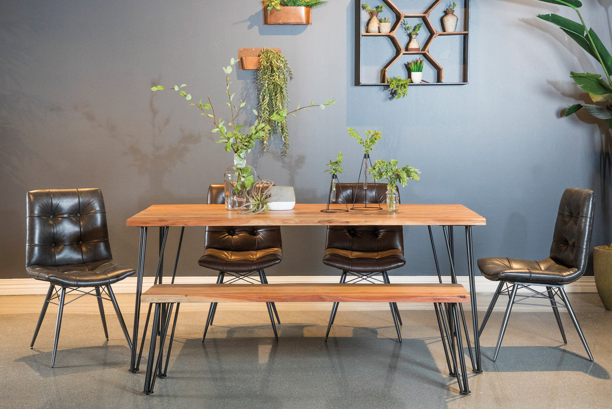 Sherman 71" Live Edge Acacia Dining Table & 60" Bench - Industrial Gunmetal Hairpin Legs – view 9